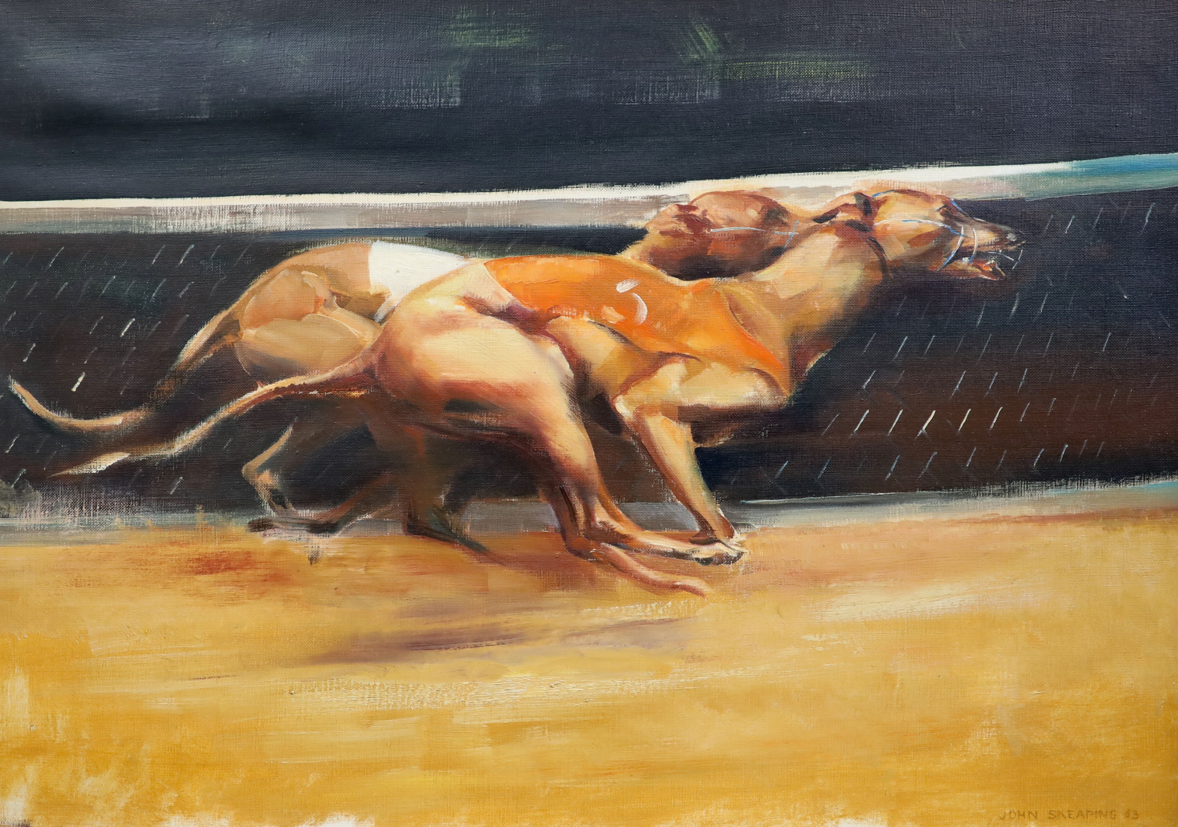 John Rattenbury Skeaping (1901-1980), 'Greyhounds racing', oil on canvas, 45 x 64cm